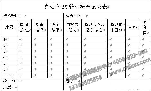 6S管理檢查表